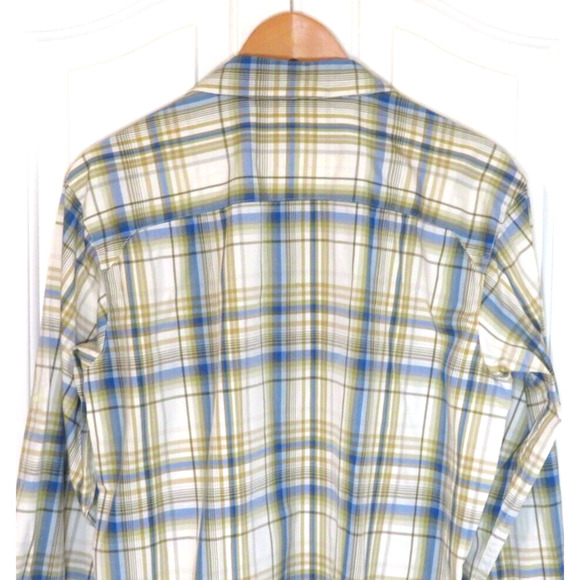Columbia Men's Long Sleeve Plaid Nylon Button Shirt White Blue Green - Size M - Picture 4 of 12
